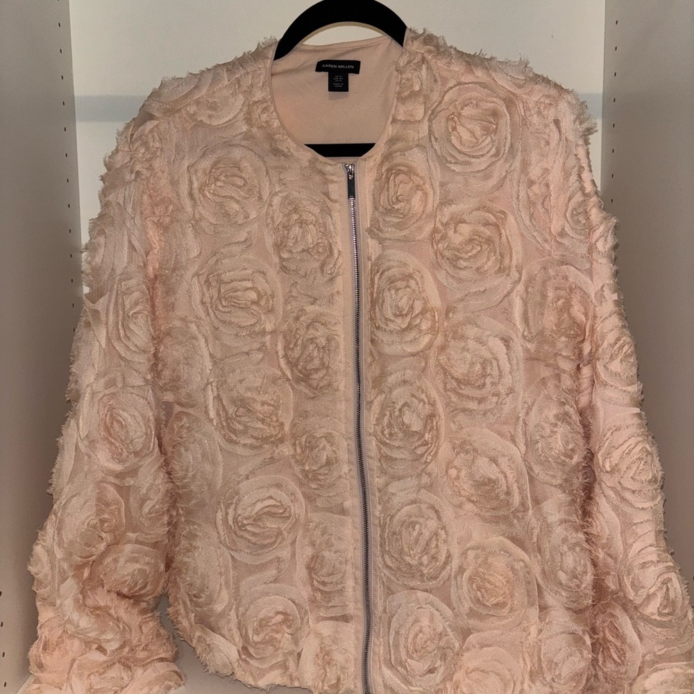 Karen Millen Floral Textured Bomber Jacket in Soft Pink